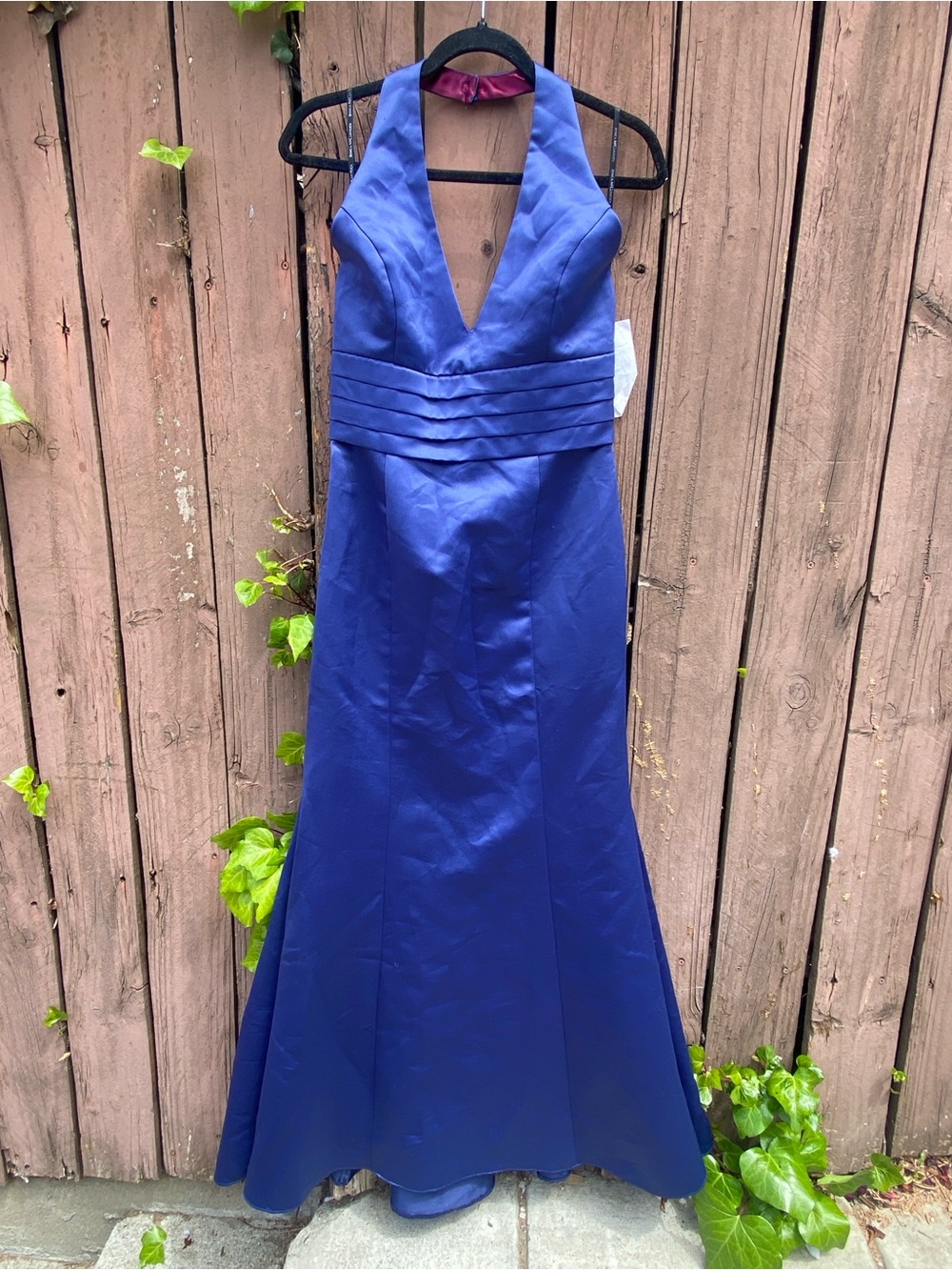 NWT Jessica McClintock Bridal Royal Blue Halter V-Neck Satin Mermaid Gown